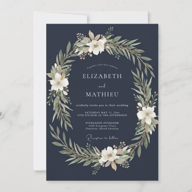 Convites Casamento Coroa de Noiva Branco Meia-Noite (Frente)