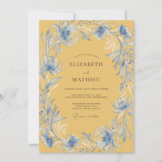 Convites Casamento Coroa de Ouro Azul (Frente)