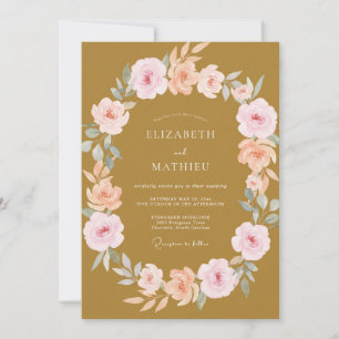 Convites Casamento Coroa de Pêssego Dourado