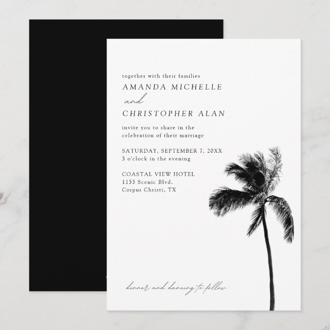Convites Casamento Corpus Christi no Texas Black & White El (Frente/Verso)
