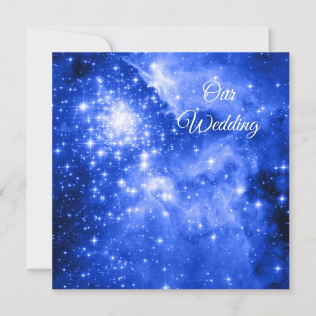 Convites Casamento Cósmico Estrelas Azul Ultramarino (Frente)