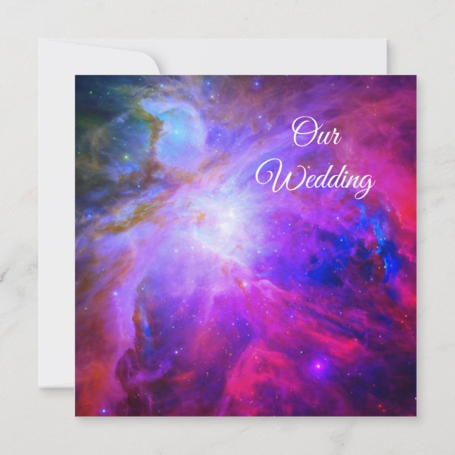 Convites Casamento Cósmico Safira Azul Rosa Quente Nebulosa (Verso)