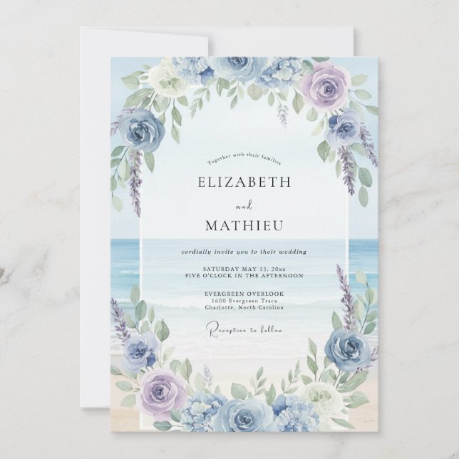 Convites Casamento Costeira Pérola Azul (Frente)
