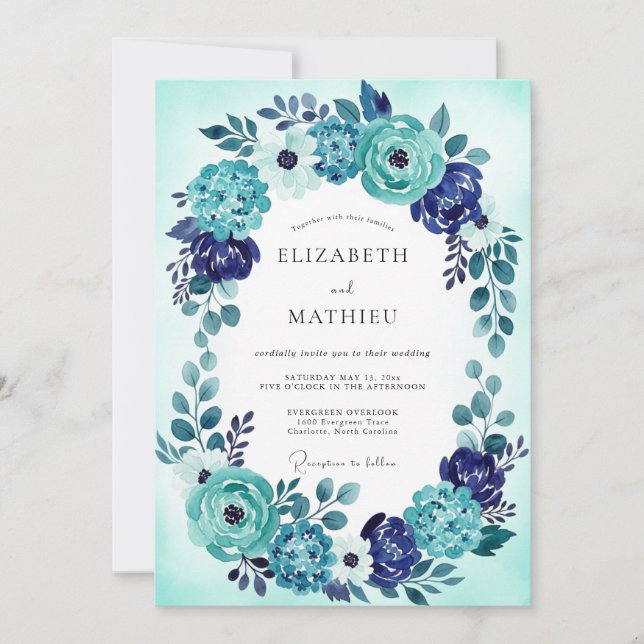 Convites Casamento Costeira Radiante Azul Turquesa (Frente)