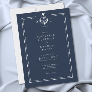 Convites Casamento Costeiro Âncora Náutica Minimalista Azul