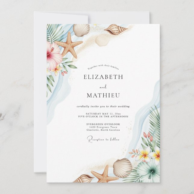 Convites Casamento Costeiro Aqua Breezy (Frente)