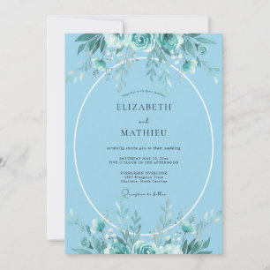 Convites Casamento Costeiro com Aquarela Azul Claro