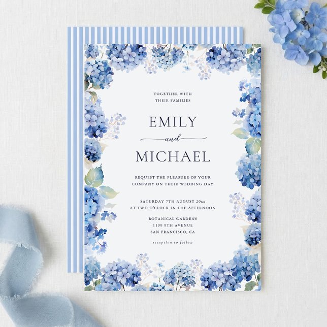 Convites Casamento Costeiro com Aquarela de Hortênsia Azul (Criador carregado)