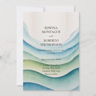 Convites Casamento Costeiro com Ondas Oceânicas em Aquarela