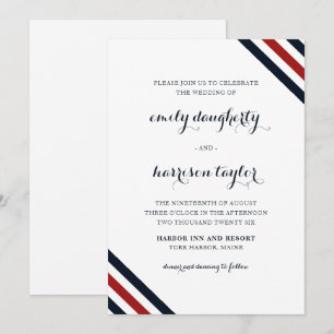 Convites Casamento Costeiro Náutico Stripes Vermelhas Azul 