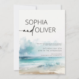 Convites Casamento Costeiro Simples Moderno de Aquarela Cos