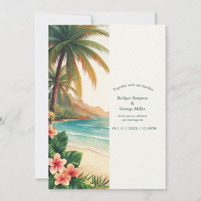 Convites casamento costeiro tropical havaiano aloha (Frente)