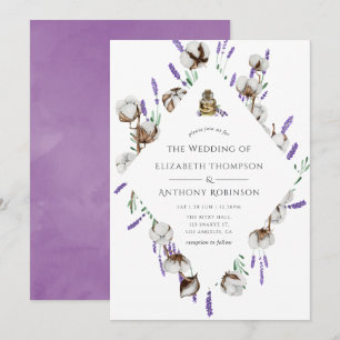 Convites Casamento Country Algodão Lavanda Aquarela