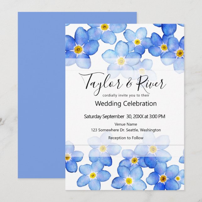 Convites Casamento Country Blue Forget-Me-Nots (Frente/Verso)