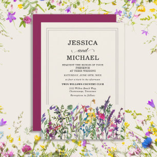Convites Casamento Country com Aquarelas de Flores Silvestr