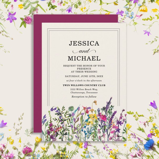 Convites Casamento Country com Aquarelas de Flores Silvestr (Watercolor wildflowers wedding invitation)