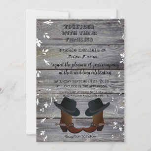 Convites Casamento Country com Chapéu Preto e Botas de Cowb