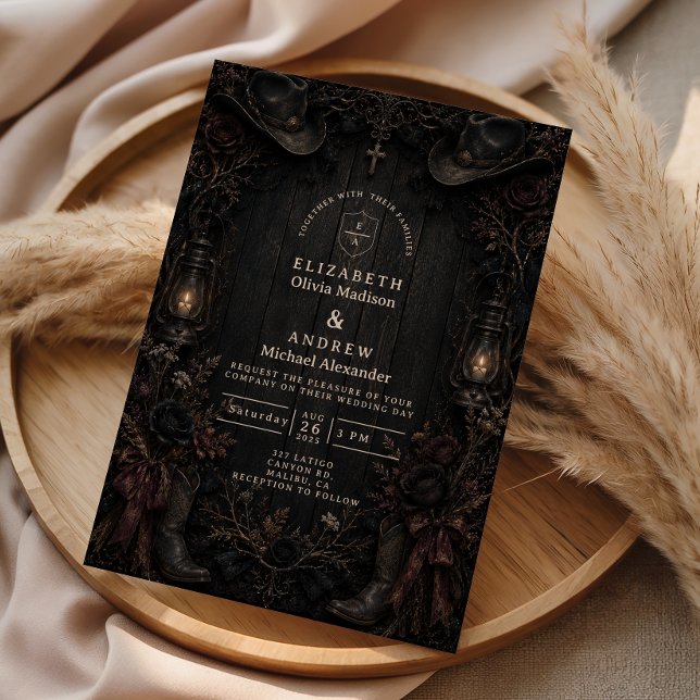 Convites Casamento Country Goth Sombrio (Criador carregado)
