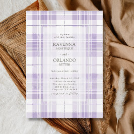 Convites Casamento Country Xadrez Roxo Ameixa Retro
