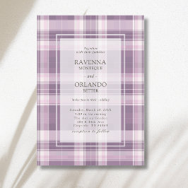 Convites Casamento Country Xadrez Roxo Ameixa Vintage