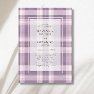 Convites Casamento Country Xadrez Roxo Ameixa Vintage