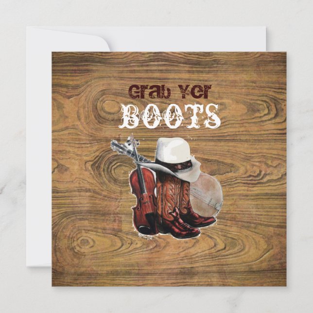 Convites Casamento cowboy de madeira de celeiro Rústico Paí (Frente)