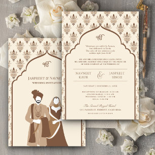 Convites Casamento Cream Brown Punjabi Anand Karaj Sikh