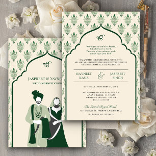 Convites Casamento Cream Emerald Punjabi Anand Karaj Sikh