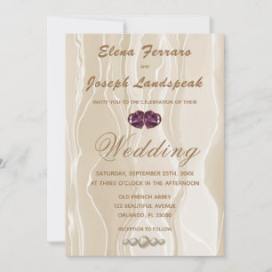 Convites Casamento Cream Silk & Heart Gems
