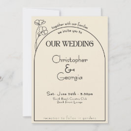 Convites Casamento Creme Arco de Arte de Linha Minimalista 
