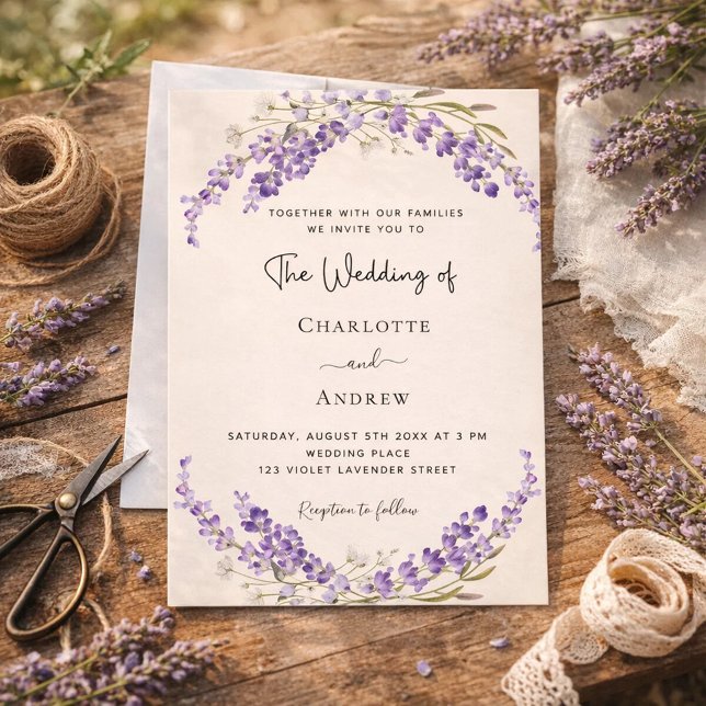 Convites Casamento creme champanhe flores de lavanda (Criador carregado)