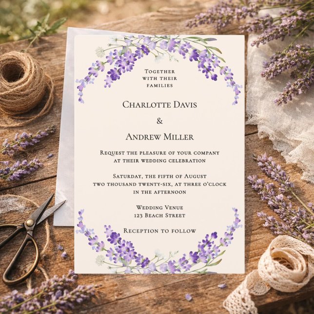 Convites Casamento creme champanhe flores de lavanda (Criador carregado)