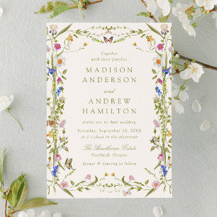 Convites Casamento Creme de Prado de Flores Silvestres Colo