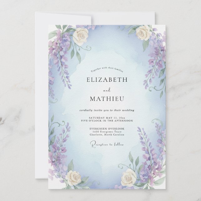 Convites Casamento Creme de Violeta Roxa (Frente)