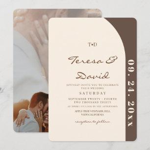 Convites Casamento Creme e Marrom Moderno e Minimalista