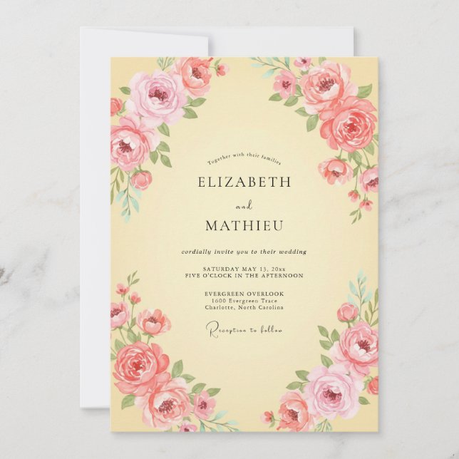 Convites Casamento Creme Flor de Rosa Empoeirada (Frente)
