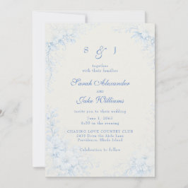 Convites Casamento Creme Floral Chinoiserie Azul