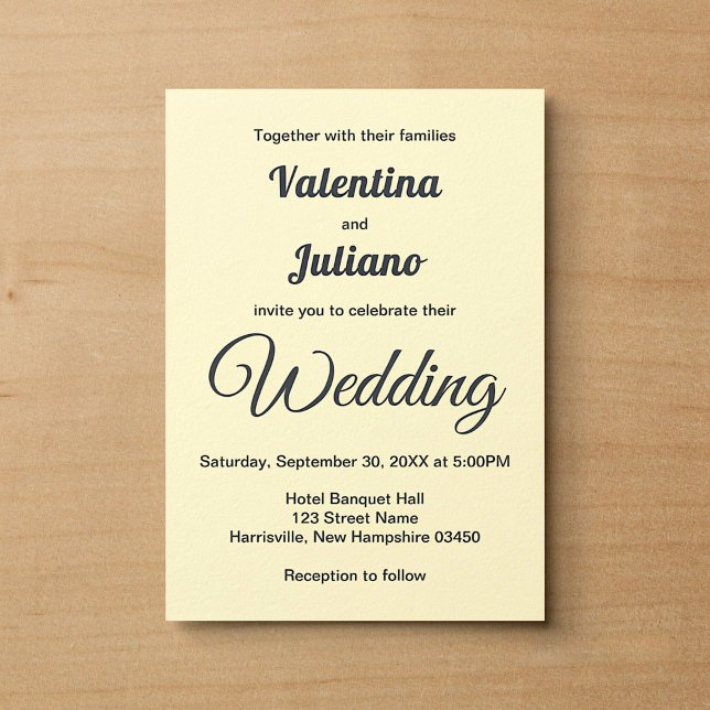 Convites Casamento Creme Minimalista Com Texto Em Ardósia (Cream with slate text wedding invitation)