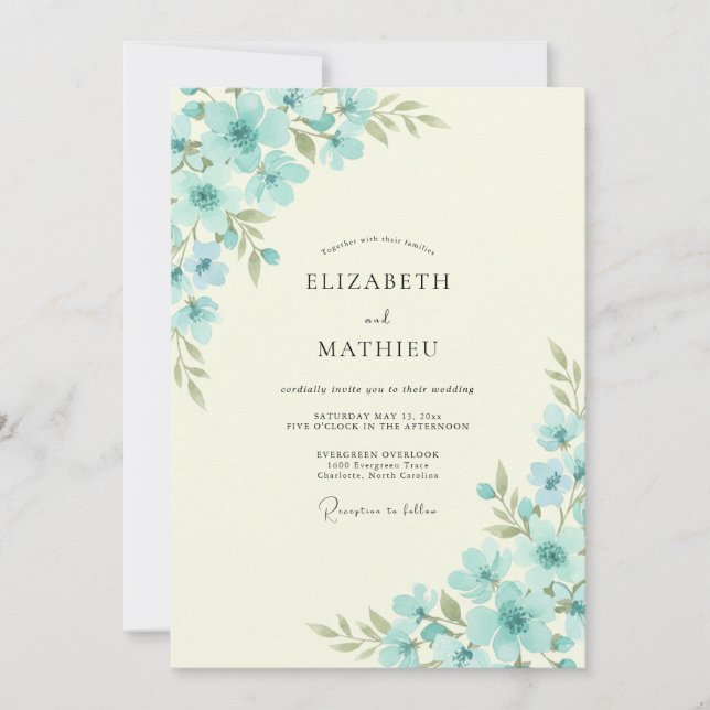 Convites Casamento Creme Papoula Aqua (Frente)