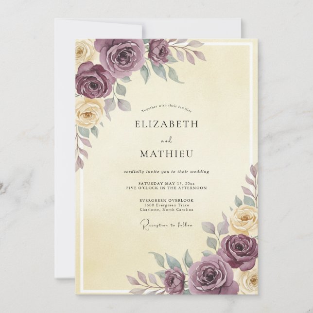 Convites Casamento Creme Rosa Malva (Frente)