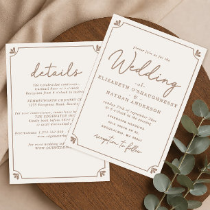 Convites Casamento Creme Simples Elegante Tudo-em-Um
