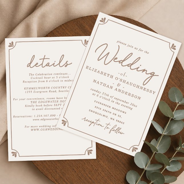 Convites Casamento Creme Simples Elegante Tudo-em-Um  (Criador carregado)