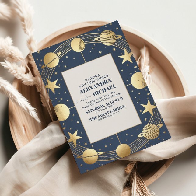 Convites Casamento Crescente Dourado da Marinha Celestial (Criador carregado)