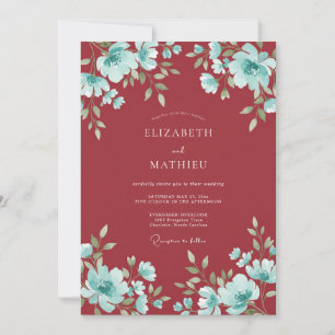 Convites Casamento Crimson Aqua Bloom