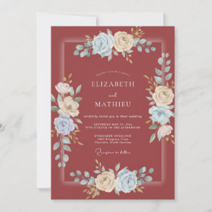 Convites Casamento Crimson Azul Ranunculus Cinza Eucalipto