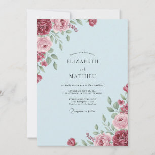Convites Casamento Crimson Azure Ranunculus Dusty Eucalyptu