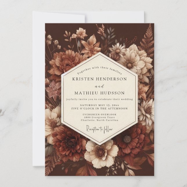 Convites Casamento Crimson Baroque Bloom (Frente)