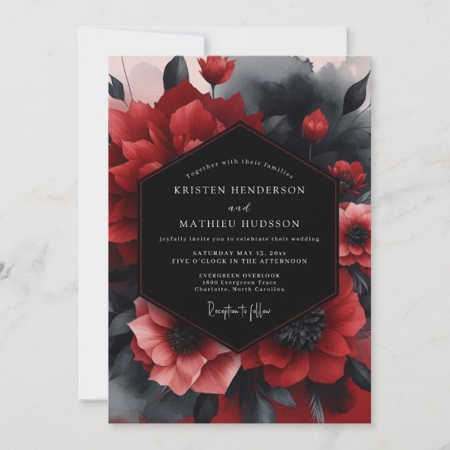 Convites Casamento Crimson Noir Bloom (Frente)