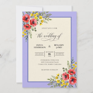 Convites Casamento Crimson Poppy Periwinkle