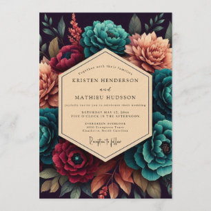 Convites Casamento Crimson & Teal Opulent Bloom
